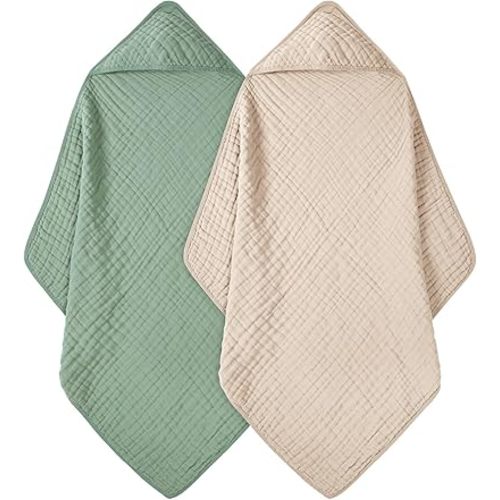 Baby Bath Towels, 100% Muslin Cotton Hooded Baby Towels for Newborn, Baby Towels with Hood for Infant Toddler and Kids, Large 32x32Inch, Soft and Absorbent