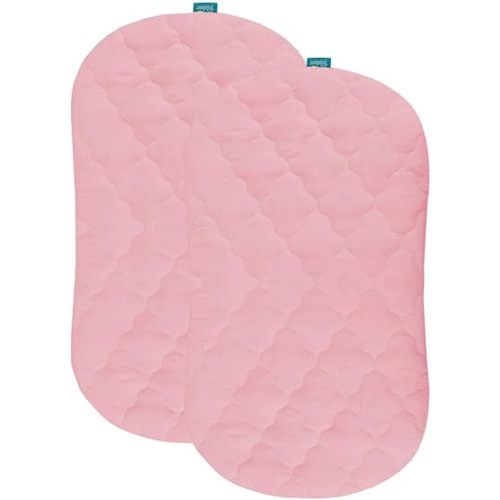 Biloban Waterproof Bassinet Mattress Pad Cover(18"x30"), 2 Pack, Ultra Soft Microfiber, Quilted Bassinet Mattress Protector Fit for Halo Bassinest Swivel Sleeper, Pink