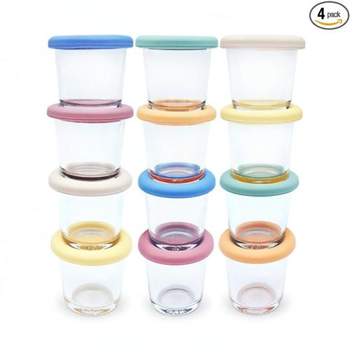 Elk and Friends 4oz Borosilicate Glass Baby Food Storage Jars with Silicone Lid | Strong Glass | Set of 12 | Microwave, Oven & Dishwasher Safe | Infant and Babies