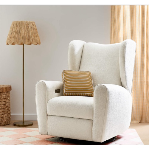 Seesaw Cream Nursery Power Recliner Chair w/ Electronic Control and USB with Metal Base