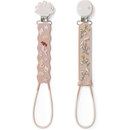 Moonkie Flat Silicone Pacifier Clips (4-Pack) – One-Piece Strap Holders, Binky Clips for Baby Boys & Girls, Gift-Ready Baby Essentials (Mermaid Dreams)