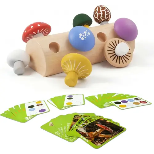 Mushroom Montessori Wooden Educational Toy for Toddlers 18M+ – Preschool Learning Playset, Fine Motor & Color Recognition Kids Toy