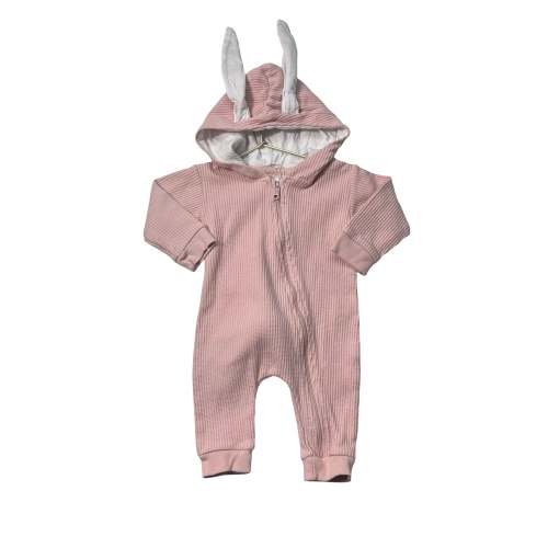 The Littlest Pink Waffle Bunny Ears & Tail Hooded One-Piece - Size 3-6 Mo