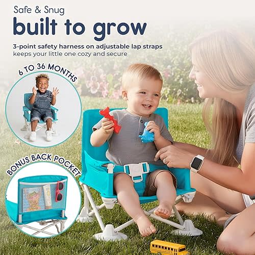 Hiccapop OmniBoost Travel Booster Seat with Tray for Baby | Folding Portable Seat for Dining Table, Camping, Beach, Grandma’s | Tip-Free Design Straps to Kitchen Chairs