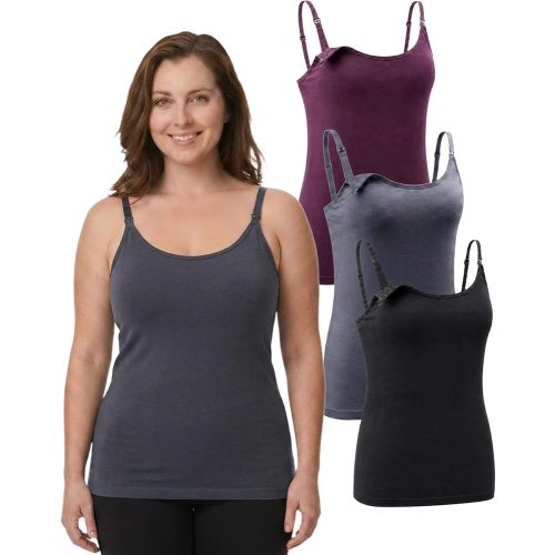 Under Control 3-Pack 76% Premium Modal Nursing Cami Tank Tops with Built-in Bra, Breastfeeding Maternity Camisole Tops