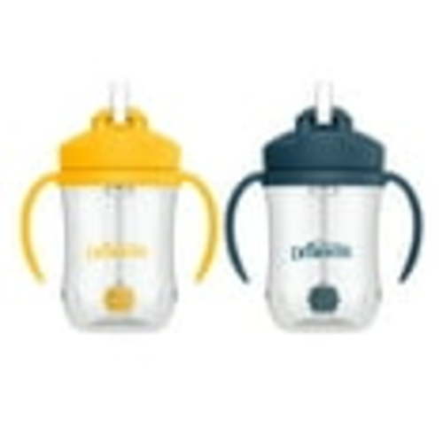 Dr. Brown's Milestones Baby's First Straw Cup with Weighted Straw, 9oz, Blue/Vintage Yellow, 6m+, 2 Pack