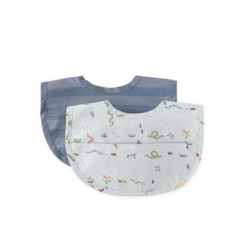 Water Repellent Baby Bibs with Pocket - Set of 2 - Crawling Critters B – Pehr