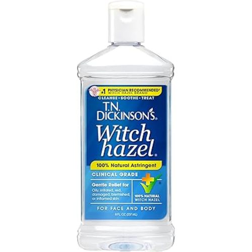 T.N. Dickinson's Witch Hazel 100% Natural Astringent | Pure Witch Hazel | Fragrance Free | Cleanses & Soothes Skin | For Face & Body | Clinical Grade | 8 Fl Oz