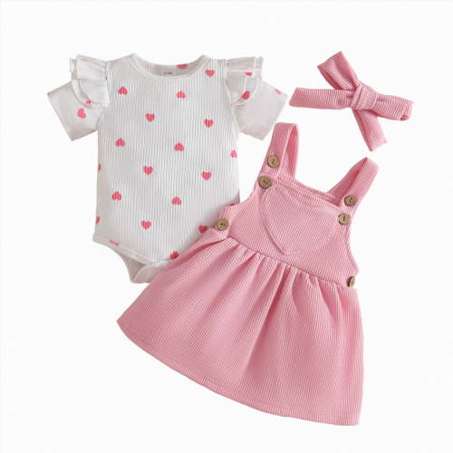 CAICJ98 Baby Girl Valentines Outfit Short Sleeve Heart Ruffled Romper Newborn Girl Valentines Dress Infant Girls Spring Summer Clothes Gifts (Pink,3-6 Months)