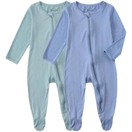 Jimonda Unisex Baby Boy Girl Footed Sleeper Rayon From Bamboo Pajamas Long Sleeve Romper with 2-Way Zipper for Infant