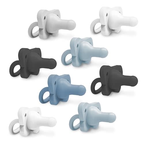 Bundle of Dr. Brown's HappyPaci 100% Silicone Baby Pacifier, Contoured One-Piece Design, Light-Blue, Blue, White, Gray, Black, 0-6m, BPA-Free, 8-Pack