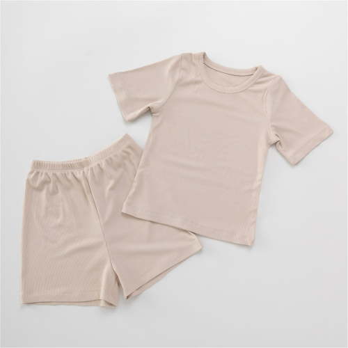 THDHVS Toddler Girl Clothes, Girls' Clothing Sets, Toddler Baby Girl Summer Clothes Ribbed Knit Cotton Cute Summer Outfits Short Sleeves 2 Pieces Shorts Set Beige 2-3 Years