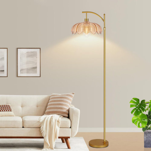 Latitude Run® Beige flower glass lamp retro arc floor lamp | Wayfair