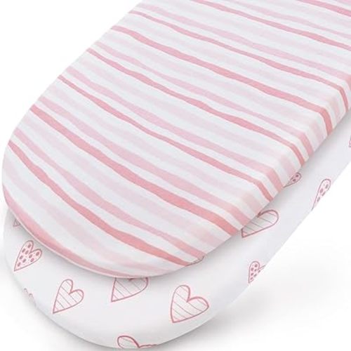 Bassinet Sheets, Bassinet Fitted Sheets, 2 Pack, Pink