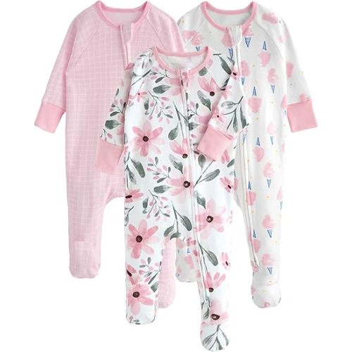 Yoofoss Baby Pajamas 100% Organic Cotton Baby Sleepers for Newborn 0-3 3-6 6-9 Months Boys Girl Clothes 3pcs Footed PJs