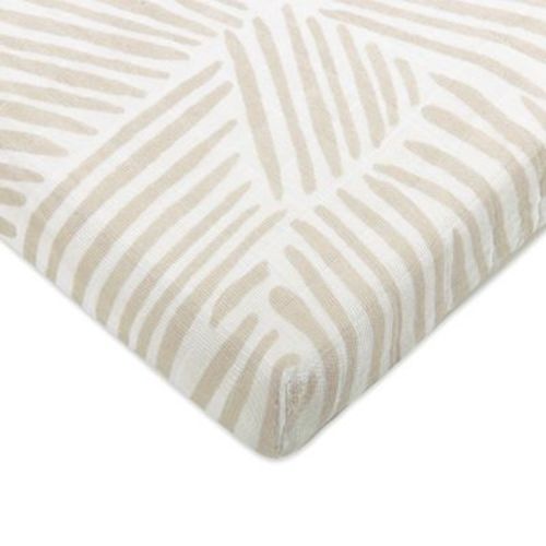 Babyletto All-Stages Midi Crib Sheet in GOTS Certified Organic Muslin Cotton - Oat Stripe