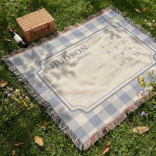 Personalized Baby Milestone Blanket, Modern Nursery Theme, Custom Checkered Baby Name Blanket, Minimal Boho Nursery, Newborn Baby Keepsake