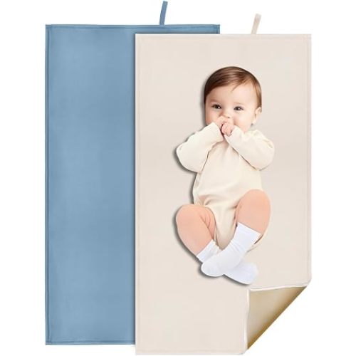 2 Pack Portable Baby Diaper Changing Mat (Beige,Blue)