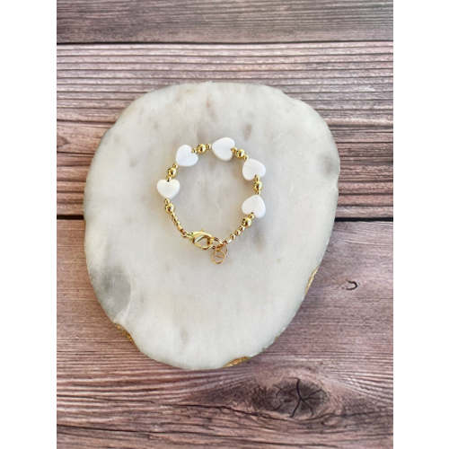 14K Gold Filled Bracelet - White Shell Hearts