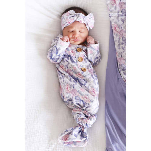 Leighton's Lavender Newborn Baby Knot Gown & Hat Set