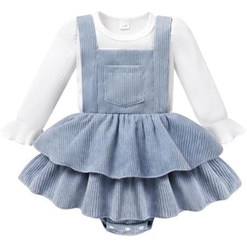 YOUNGER TREE Baby Girl Romper Corduroy Overall Skirt Set Fall Winter Outfit