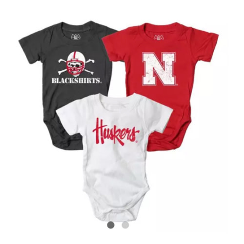 Wes and Willy Infant Nebraska Cornhuskers Hopper Onesie 3pk
