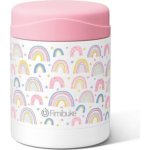 Fimibuke Insulated Kids Food Jar, 12 OZ BPA FREE Wide Mouth Stainless Steel Vacuum Thermos for Hot Cold Food for School Travel Leakproof Toddler Boy Girl Lunch Container Snack Cup for Fruits Veg Soup