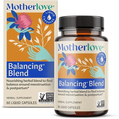 Motherlove Balancing Blend (60 Liquid caps) Herbal Supplement for Period & Postpartum Hormonal Health—Non-GMO, Organic Herbs, Vegan, Kosher