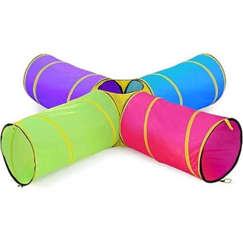 Hide N Side Kids Play Tunnels, Indoor Outdoor Crawl Through Tunnel for Kids Dog Toddler Babies Children, Pop up Tunnel Gift Toy (Multi, 4 Way)