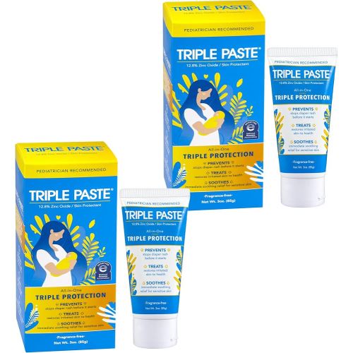 Triple Paste Diaper Rash Cream for Baby - 3 oz Tube - Zinc Oxide Ointment Treats, Soothes and Prevents Diaper Rash - Hypoallergenic Formula with Soothing Botanicals (Pack of 2)