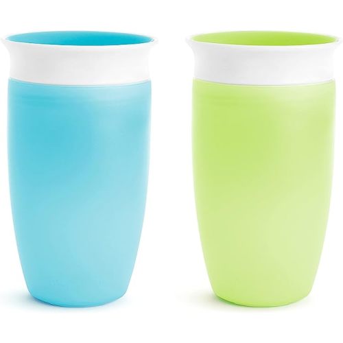 Munchkin Sippy Cups for Toddlers 1-3, Spill Proof Miracle 360 Cup, 10 Ounce, 2 Pack, Green/Blue
