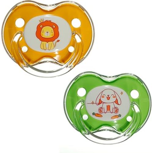 Playtex Baby Binky Orthodontic Pacifier with Snap-On Cover, Air Comfort Shield, Medical Grade Silicone, Up to 6 Months, Orange & Green (2 Count)