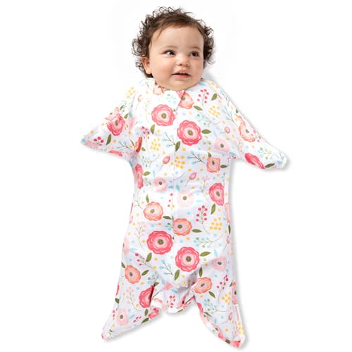 SleepingBaby Zipadee-Zip Transition Swaddle - Cozy Baby Swaddle Blanket with Zipper Convenience - Roomy Wearable Blanket for Easy Diaper Changes - Pretty Pink Poppy, Small (4-8 Month)