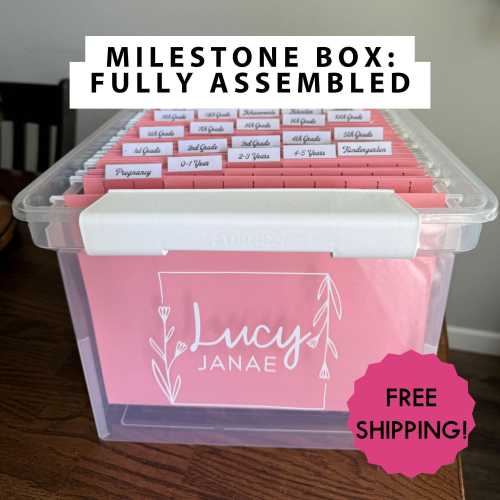 Kids' Keepsake File Milestone Box | Organized & Customizable Memory Storage | 25 Hanging Files | Fully Assembled