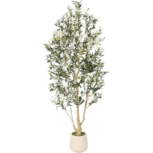 Olive Trees Artificial Indoor 6ft with Planter – Faux Olive Tree with Natural Wood Trunk & Realistic Leaves, 6 Feet Tall Fake Olive Tree for Home Office Decor, Tall Faux Tree for Living Room