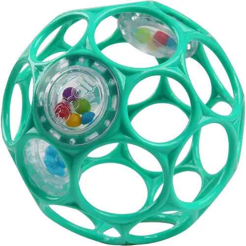 Bright Starts Oball Easy-Grasp Rattle BPA-Free Infant Toy in Teal, Age Newborn and up, 4 Inches