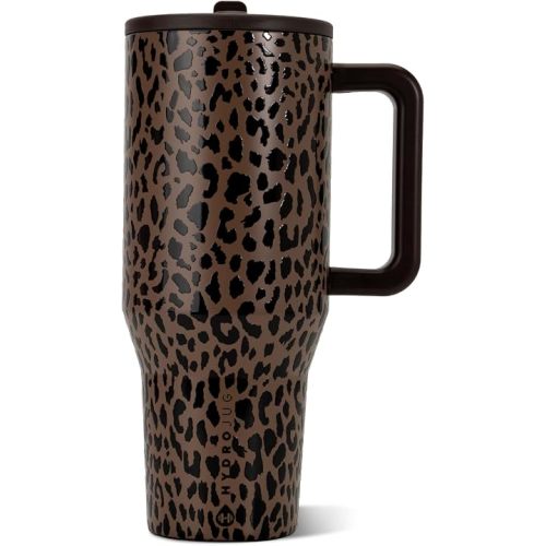 HydroJug Traveler 40oz, Insulated Tumbler with Handle & Straw, Brown Leopard