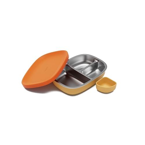 Lalo Bento Box - BPA-Free Bento Box For Kids & Toddlers, Leak-Proof, Dishwasher Safe, Easy to Open & Clean Silicone & Stainless Steel Lunch Box For Kids, Portable for Daycare or Travel - Citrus Peel