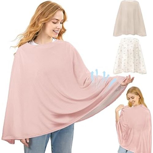 Basumee Nursing Cover for Breastfeeding Full Privacy Soft Breathable Mesh Breastfeeding Cover Multi-Use Breast Feeding Covers for Women Moms Baby Feeding Privacy Nursing Covers, Soft Mist Pink