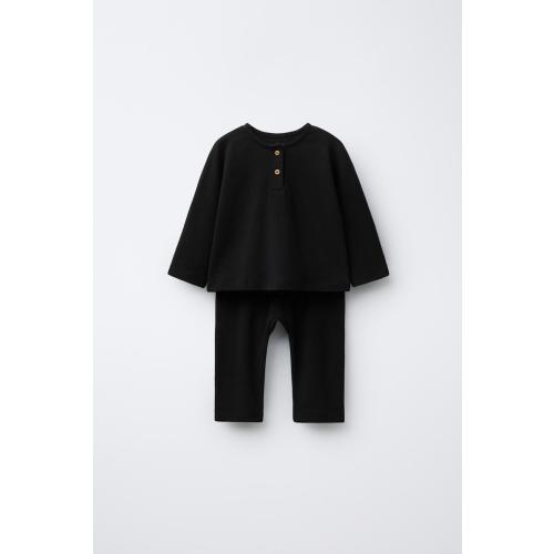 HENLEY SHIRT AND PLAIN PANTS SET - Black | ZARA United States