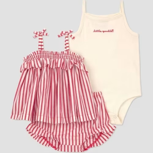 Carter's Just One You® Baby Girls' 3pc Striped Americana Tank Top with Bodysuit and Bloomer Set - Ivory/Red Newborn