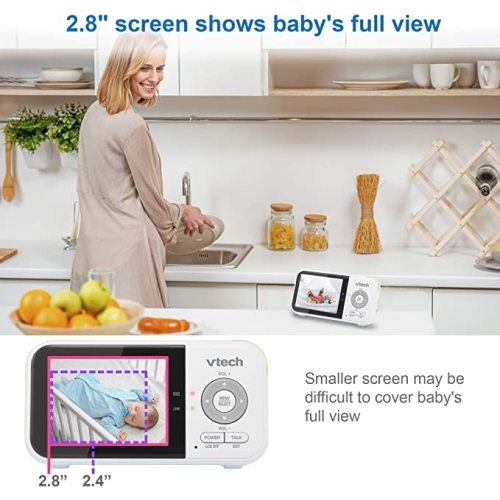 VTech VM819 Video Baby Monitor with 19 Hour Battery Life, 1000ft Long Range, 2.8” Display, Auto Night Vision, 2Way Audio Talk, Temperature Sensor and Lullabies,480p - 1 camera