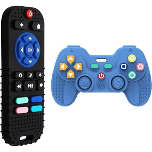 Hooku 2 Pack Remote Teether for Baby, Silicone Teethers for Babies 6-12 Months, Baby Teething Toys for Babies 0-6 Months, Remote Control Toy, Infant Gifts for Boys Girls