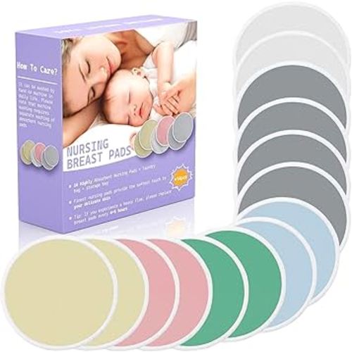 14 PCS Reusable Breast Pads for Breastfeeding – Washable Nursing Pads, Reusable Nursing Pads with Wash & Carry Bags, 4.7 Inch