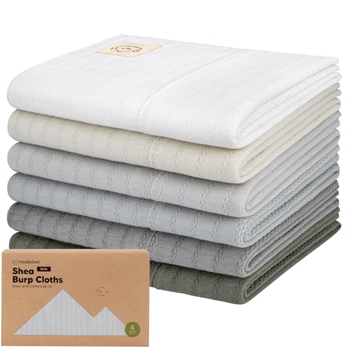 KeaBabies Organic Cotton Burp Cloths Baby Girl, Boy - 6-Pack Large Burping Clothes for Babies, Spit Up Rags, Super Soft & Absorbent Newborn Wash Towels, Gender Neutral, Non-Shrink (Stria, Granite)