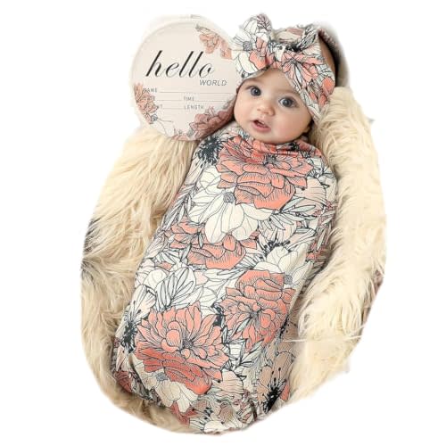 Galabloomer Newborn Receiving Blanket Headband Set Baby Flower Swaddle
