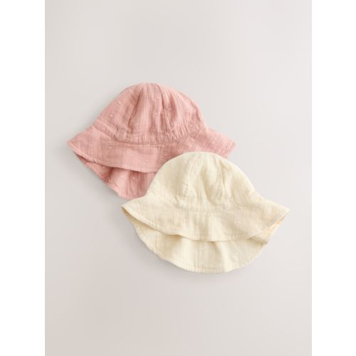 Pink and Beige Woven Baby Bucket Hats 2 Pack (0mths-2yrs)