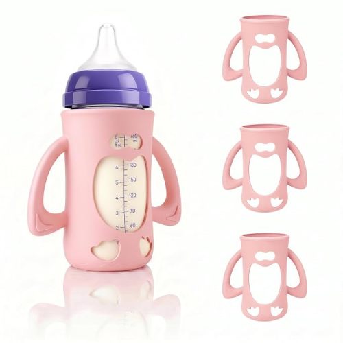 3-Pack Silicone Sleeves for New Lansinoh Glass Bottles 8 oz | BPA-Free Drop-Resistant Baby Bottle Sleeves with Handles, Compatible with Lansinoh Anti-Colic Glass Baby Bottles