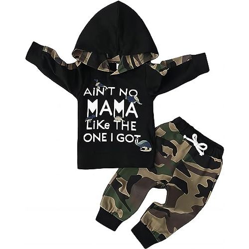 ZOEREA Toddler Baby Boys Clothes Letter Printed Hoodie Sweatshirt Tops+Camouflage Long Pants 2PCS Outfits Set