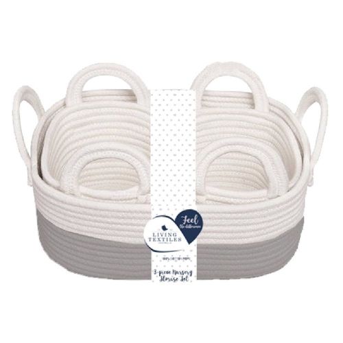 Living Textiles Cotton Rope Basket 3 Piece Set Grey